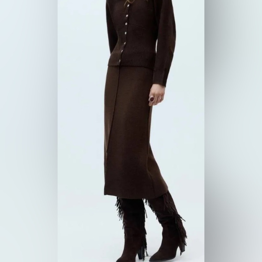 NWT Zara brown sweater skirt midi